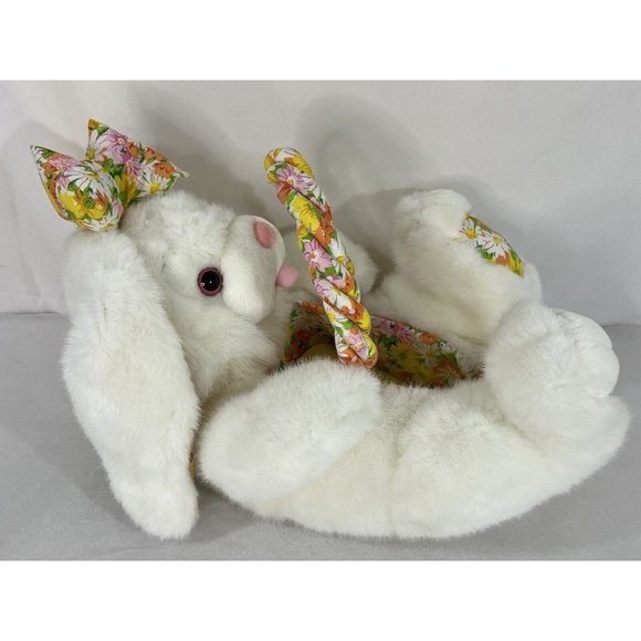 Vintage Kids Of America Plush Bunny Rabbit Easter Basket Polka Dots Floral Daisy - Picture 5 of 16